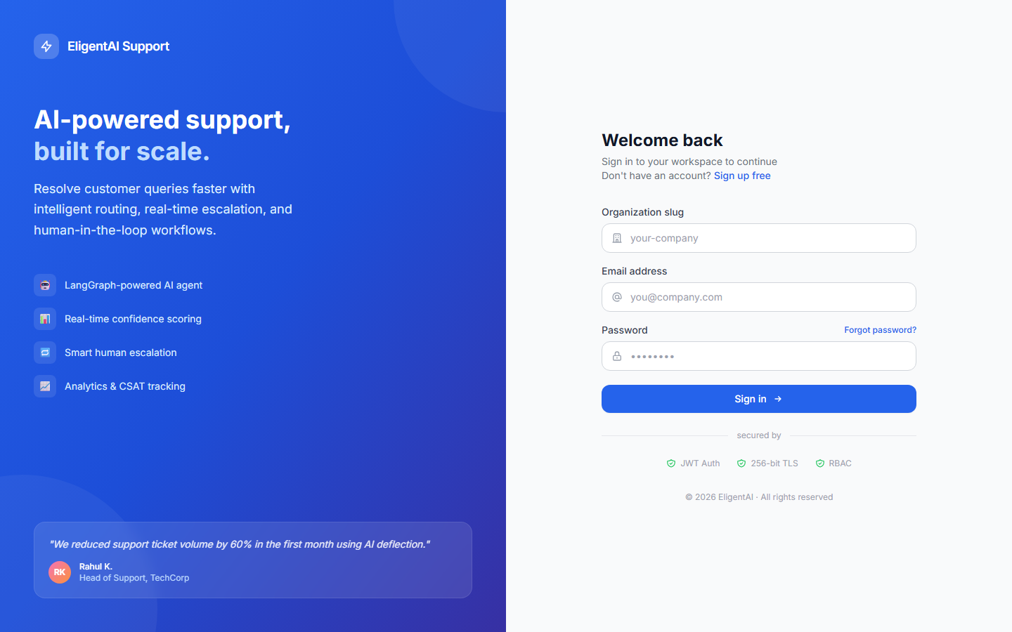 EligentAI Support — AI Customer Support Platform